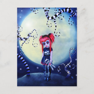 Gothic girl voodoo doll and creepy vines postcard