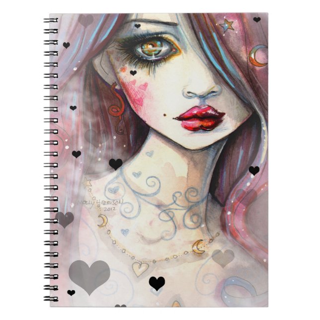 Gothic Girl With Hearts Art Notebook (Front)