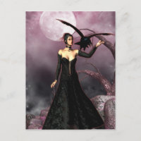 Gothic Girls Red Witch fantasy postcard