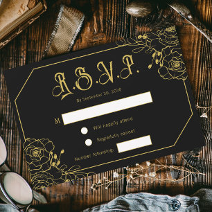 Gothic Glam Black Gold Wedding RSVP Enclosure Card
