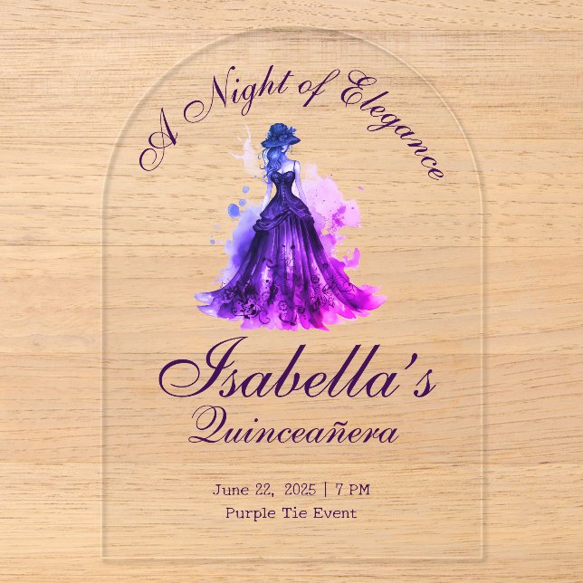 Gothic Glam Quince watercolor purple dress Acrylic Invitations (Front)