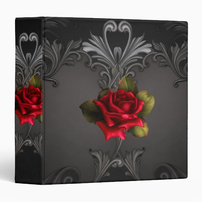 Gothic Glamour Red Rose Black Ornamental Glam Binder (Front/Spine)