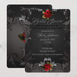 Gothic Glamour Red Rose Ornamental Bridal Shower Invitation
