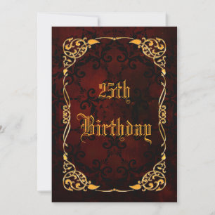 Gothic Gold Framed 25th Birthday Invitation