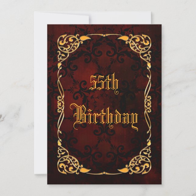 Gothic Gold Framed 55th Birthday Invitation (Front)