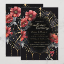 Gothic Gold & Red Spider Floral Web Handfasting