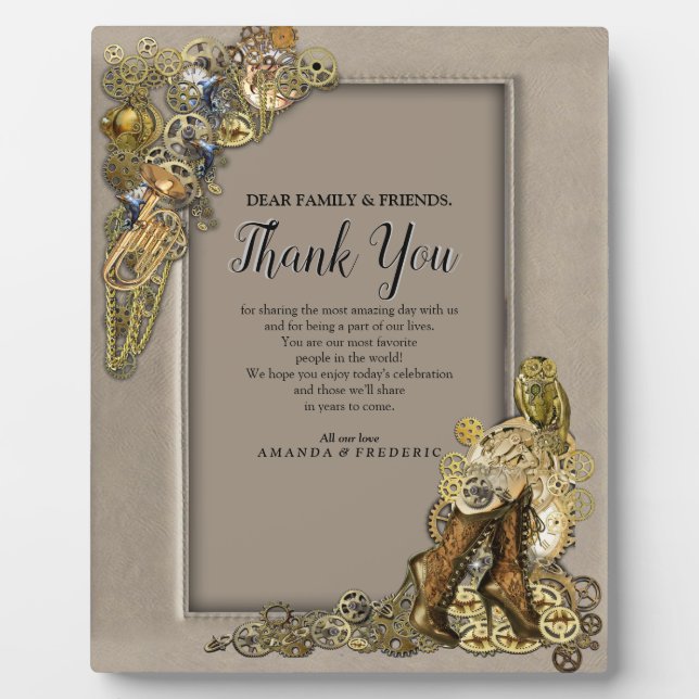 Gothic-Gold Steampunk Thank You On leather Plaque (Front)