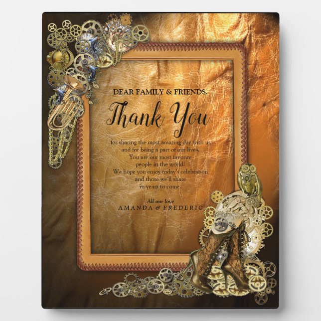 Gothic-Gold Steampunk Wedding On leather Plaque (Front)