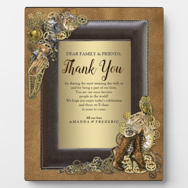 Gothic-Gold Steampunk Wedding On Suede Plaque (Front)