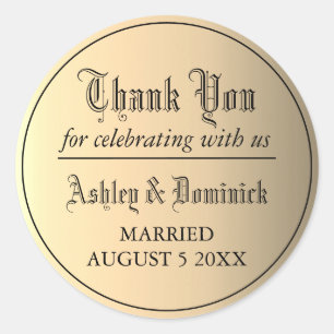 Gothic Gold Thank You Wedding Favour Classic Round Sticker