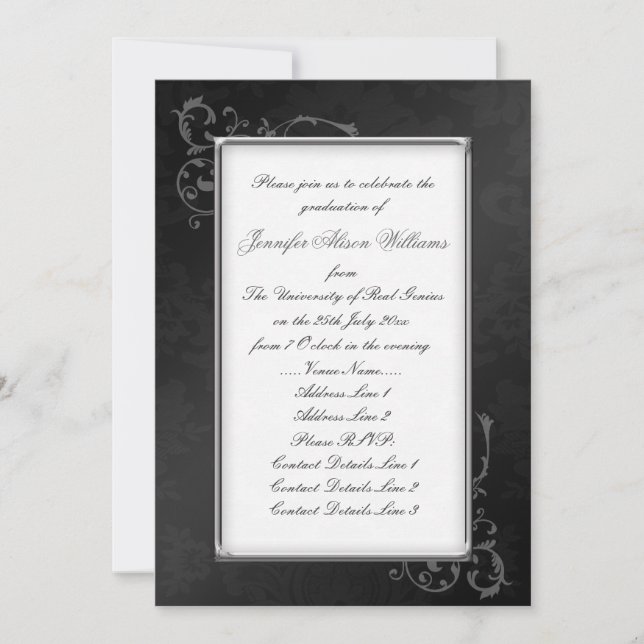 Gothic Graduation Invitation in Black & White (Front)