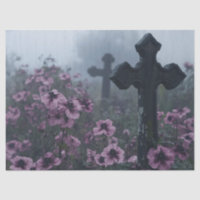 Gothic Grave Marker Cross Purple Flowers Decoupage