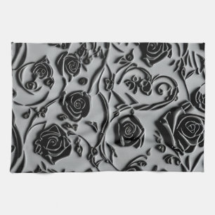 Gothic Graveyard Black Roses Pattern Kitchen Towel