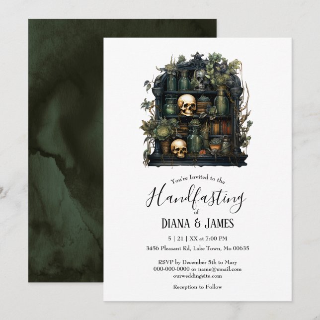 Gothic Green Apothecary Alchemy Handfasting Invitation (Front/Back)