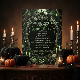 Gothic Green Halloween Haunted Castle Black Emeral Invitation