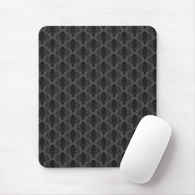 Gothic Grey Black Damask Pattern Mouse Pad (With Mouse)