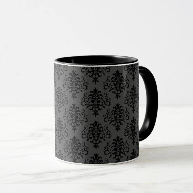 Gothic Grey Black Damask Pattern Mug (Front Right)