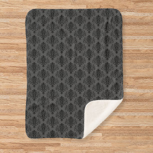 Gothic Grey Black Damask Pattern Sherpa Blanket