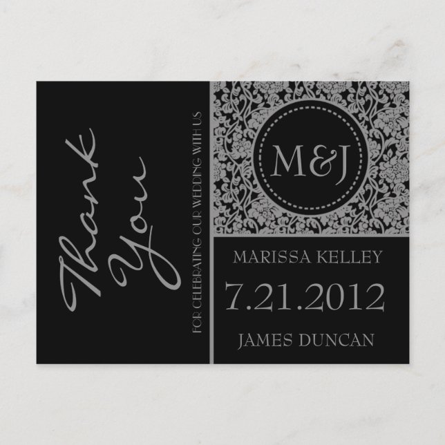Gothic Grey/Black Flourish Thank You Postcard (Front)