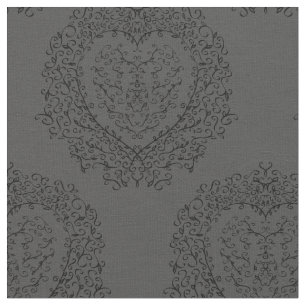 Gothic Grey Black Heart Fabric
