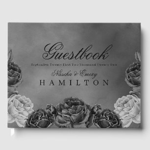 Gothic Grey Elegant Watercolor Rose Wedding Guest Book