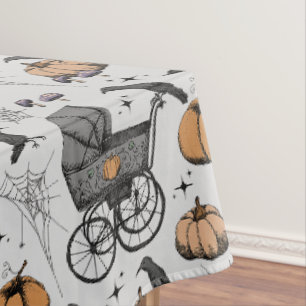 Gothic Grey Victorian Baby Carriage Halloween Tablecloth