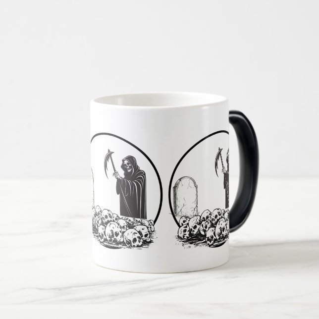 Gothic Grim Reaper and Skulls Ceramic Coffee Mug (Front Right)