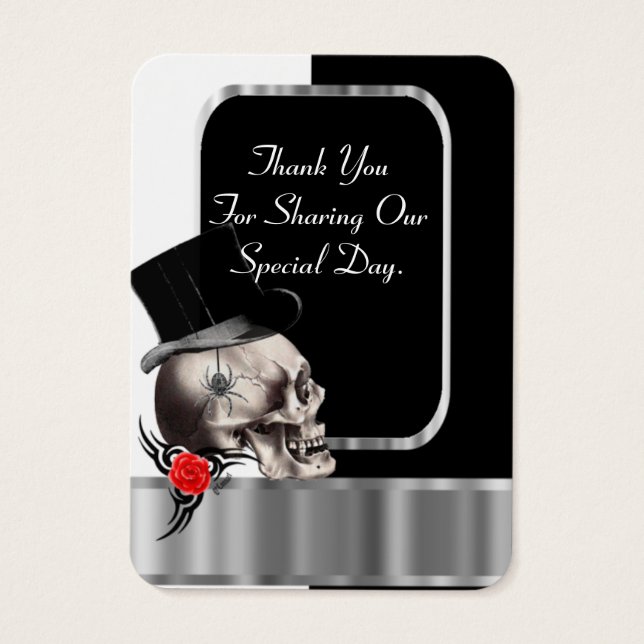 Gothic groom black wedding favour thank you tag (Back)