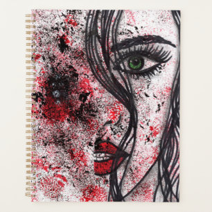 Gothic Grunge Abstract Girl Portrait Line Art Spir Planner