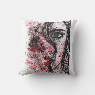 Gothic Grunge Abstract Girl Portrait Line Art Thro Throw Pillow