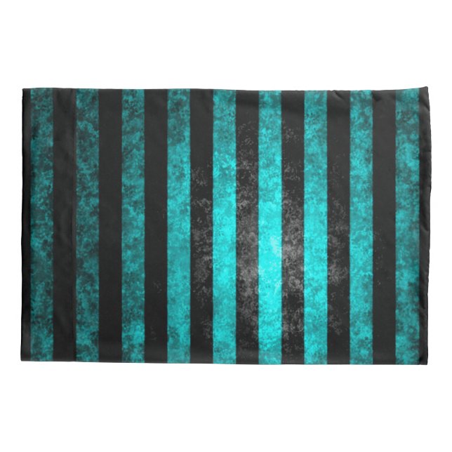 Gothic Grunge Blue & Black Stripes Pattern Pillowcase (Back)