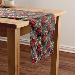 Gothic Grunge Christmas Floral Pattern Short Table Runner