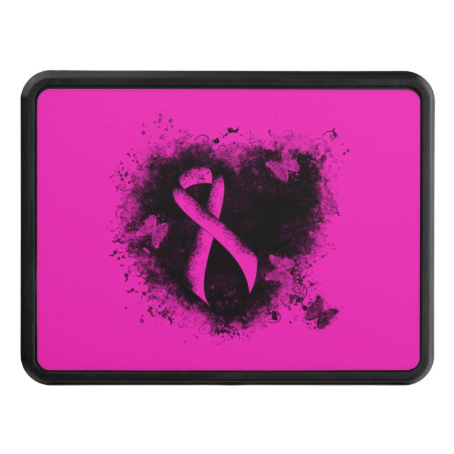 Gothic-grunge Hot Pink Awareness Ribbon Trailer Hitch Cover (Front)