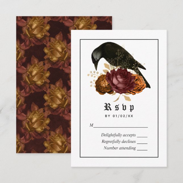 Gothic Grunge Raven Wedding RSVP Card (Front/Back)