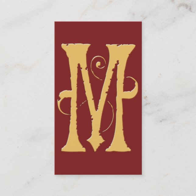 Gothic Grunge Red Gold Initial M Monogram Business Card (Front)