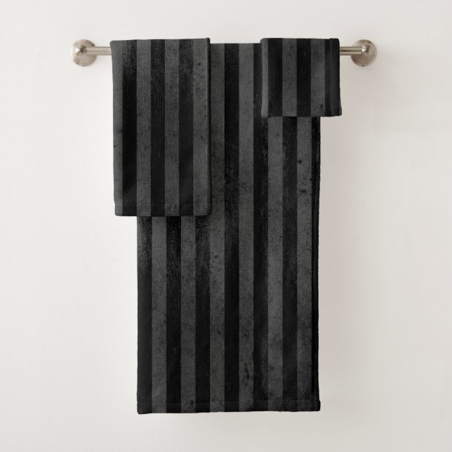 Gothic Grungy Black Stripe Bath Towel Set (Insitu)