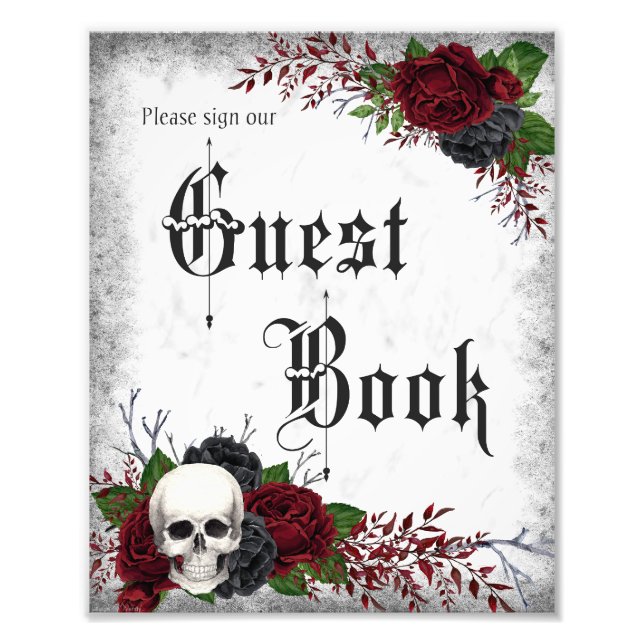 Gothic Guestbook Sign with Skull and Roses (Front)