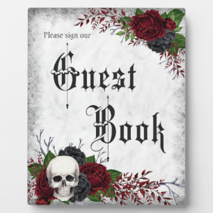 Gothic Guestbook Sign with Skull and Roses Plaque