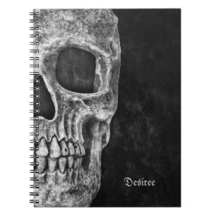 Gothic Half Skull Black And White Cool Grunge Notebook