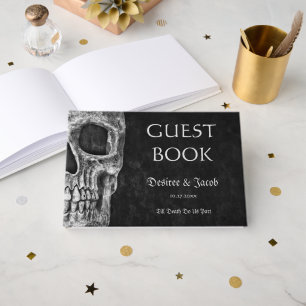 Gothic Half Skull Black And White Grunge Wedding Guest Book