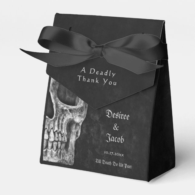 Gothic Half Skull Cool Black And White Grunge Favor Box (Front Side)