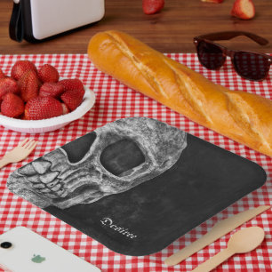 Gothic Half Skull Cool Black And White Grunge Paper Plate