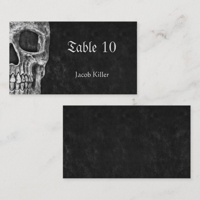 Gothic Half Skull Cool Black And White Grunge Place Card (Front/Back)