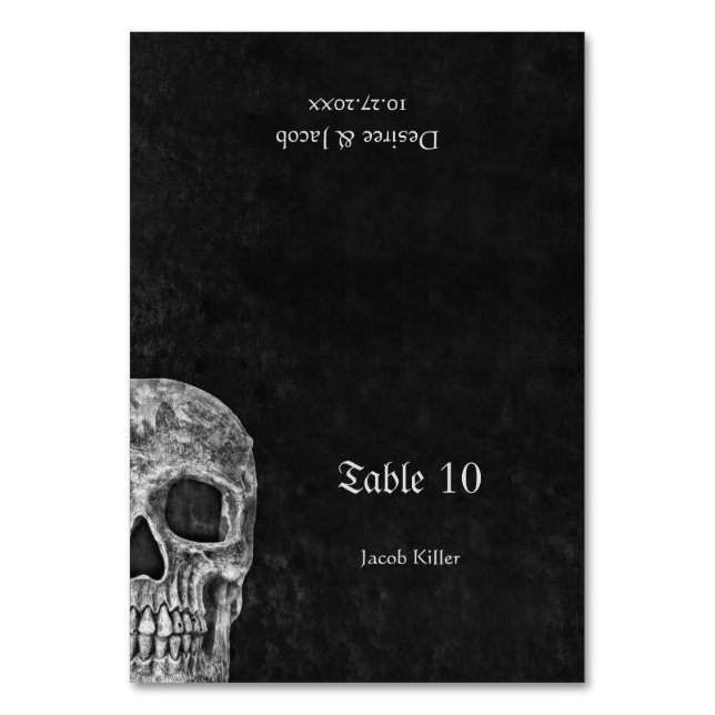 Gothic Half Skull Cool Black And White Grunge Table Number (Front)