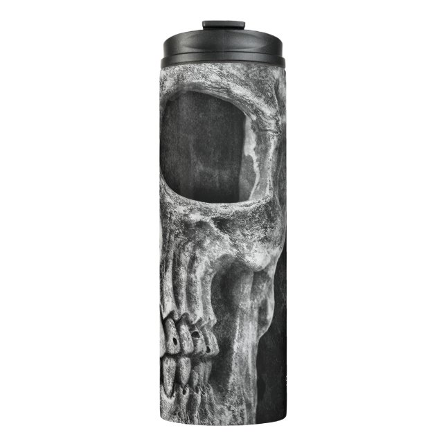 Gothic Half Skull Cool Black And White Texture Thermal Tumbler (Front)