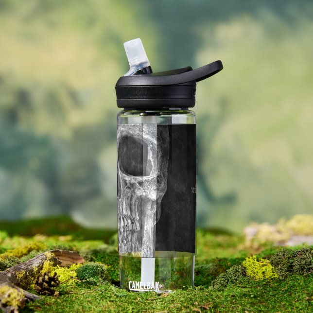 Gothic Half Skull Cool Black And White Texture Water Bottle (Outdoor)