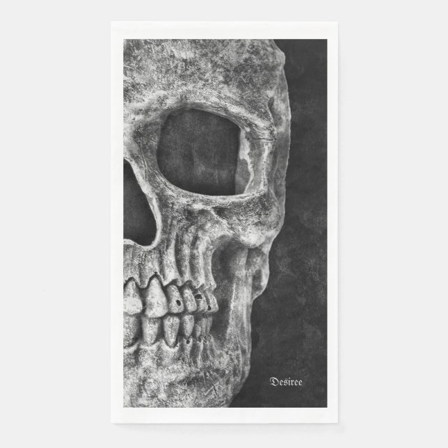 Gothic Half Skull Head Black And White Cool Grunge Napkin (Front)