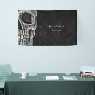 Gothic Half Skull Head Black And White Tattoo Shop Banner