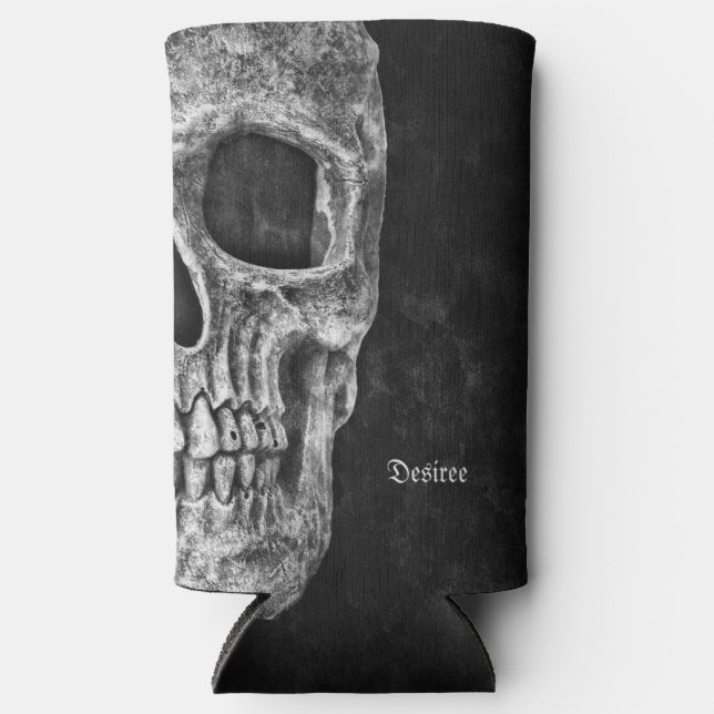 Gothic Half Skull Head Cool Black And White Grunge Seltzer Can Cooler (Front)