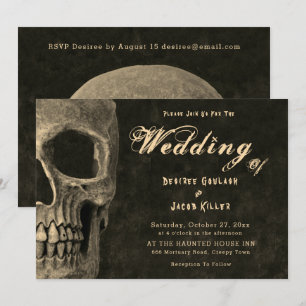Gothic Half Skull Head Vintage Sepia Hallowedding Announcement